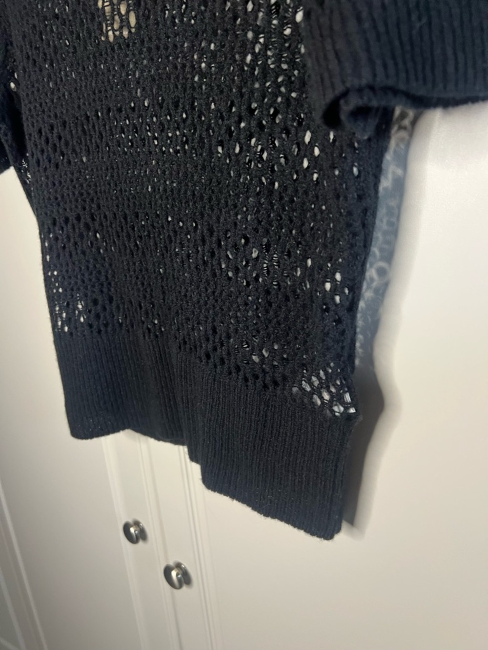 NWT J.Crew 100% Cashmere Pointelle Knit Top Black Short Sleeve - Picture 6 of 14